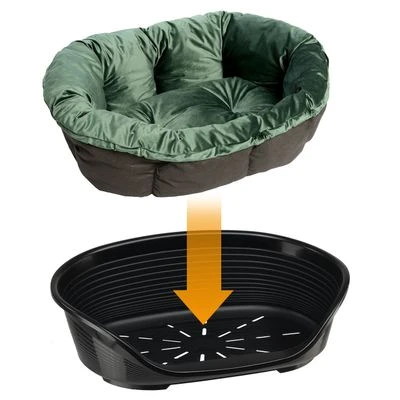 Cesta Ferplast Siesta Deluxe Negra Con Funda Sofá Aterciopelada Verde - Imagen 4