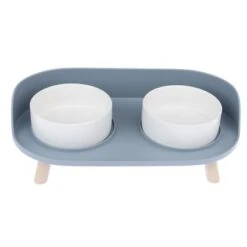 TIAKI Comedero Doble De Cerámica Para Mascotas -Gatos Perros Suministros Tienda 302496 tiaki napf duo grau fg 6149 6