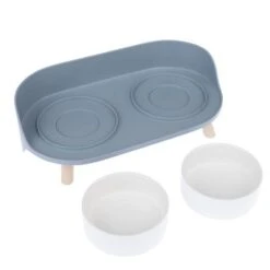 TIAKI Comedero Doble De Cerámica Para Mascotas -Gatos Perros Suministros Tienda 302496 tiaki napf duo grau fg 6152 3