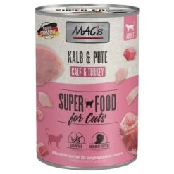 MAC's 6 X 400 G En Latas Para Gatos -Gatos Perros Suministros Tienda 63601 pla macs katzenfutter kalb pute 400g hs 01 9