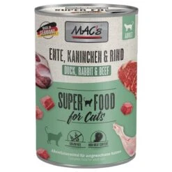 MAC's 6 X 400 G En Latas Para Gatos -Gatos Perros Suministros Tienda 63603 pla macs katzenfutter ente kaninchen rind 400g hs 01 6
