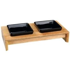 Comedero Doble De Cerámica Y Madera Trixie -Gatos Perros Suministros Tienda 72316 pla trixie napf set keramik holz hs 01 4
