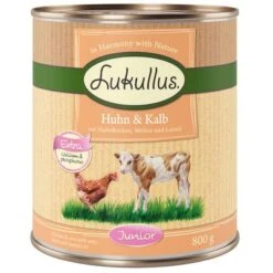 Pack Ahorro Lukullus Junior 24 X 800 G -Gatos Perros Suministros Tienda lk 800g junior kalbhuhn 1000x1000 1 1